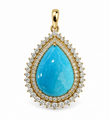 14KT YELLOW GOLD TURQUOISE PEAR PENDANT WITH DOUBLE DIAMOND HALO