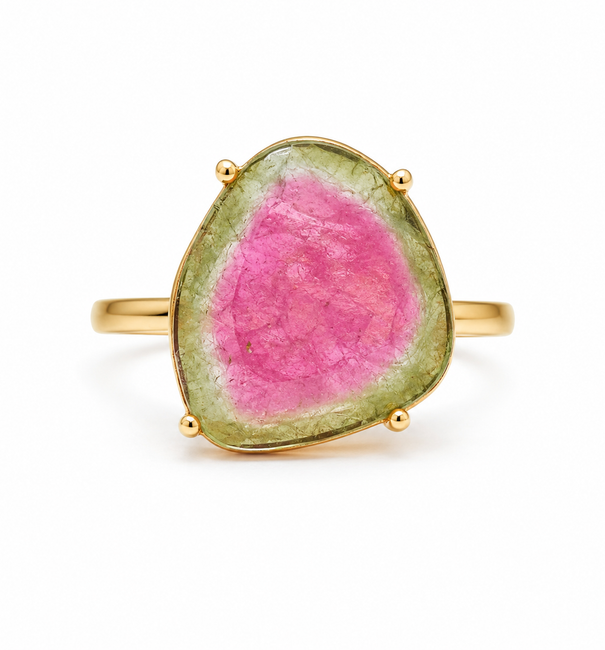 14KT GOLD WATERMELON TOURMALINE RING