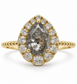 14KT GOLD PEAR GREY DIAMOND HALO RING