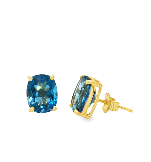 14KT YELLOW GOLD BLUE TOPAZ EARRING STUDS