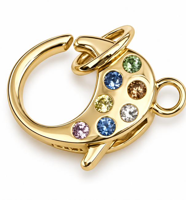 14KT YELLOW GOLD MULTI SAPPHIRE LOBSTER LOCK