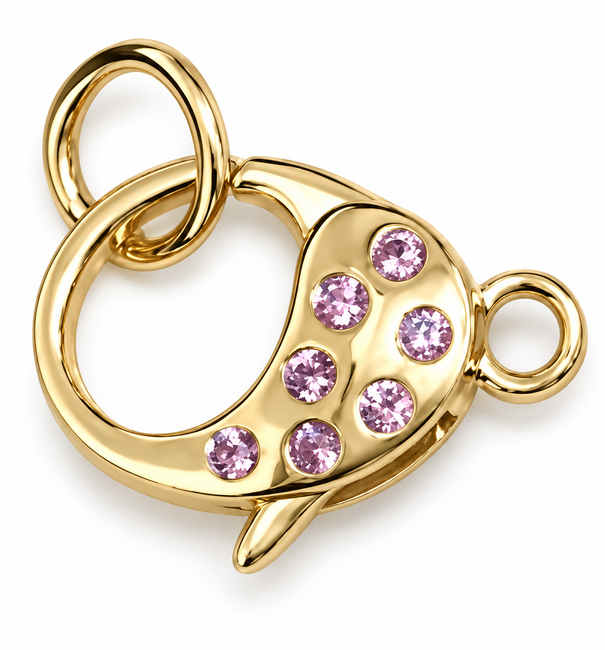 14KT YELLOW GOLD PINK SAPPHIRE LOBSTER LOCK