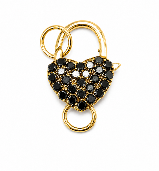 14KT GOLD HEART SHAPE BLACK DIAMOND LOBSTER LOCK
