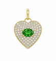 14KT YELLOW GOLD HEART PENDANT WITH GREEN SAPPHIRE AND DIAMONDS