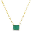 14KT YELLOW GOLD EMERALD NECKLACE WITH PAPERCLIP CHAIN