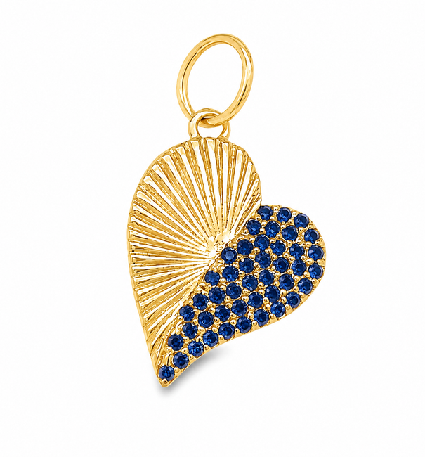 14KT YELLOW GOLD HEART PENDANT WITH BLUE SAPPHIRE