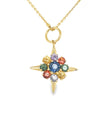 14KT YELLOW GOLD MULTI SAPPHIRE COMPASS PENDENT