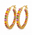 14KT YELLOW GOLD MULTI SAPPHIRE HOOP EARRING (30 MM)