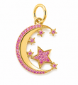 14KT GOLD HALF MOON AND STARS PINK SAPPHIRE PENDANT