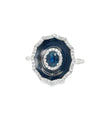 18KT WHITE GOLD BLUE SAPPHIRE AND DIAMOND ENAMEL RING