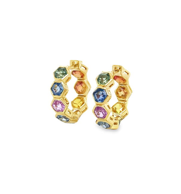 14KT GOLD MULTI SAPPHIRE HOOP EARRING (20 MM)