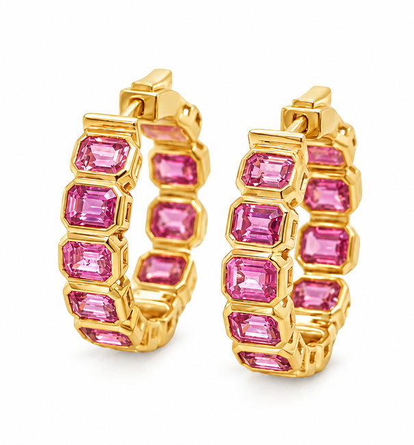 14KT GOLD PINK SAPPHIRE HOOP EARRING (20 MM)