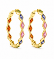 14KT YELLOW GOLD MULTI SAPPHIRE HOOP EARRINGS