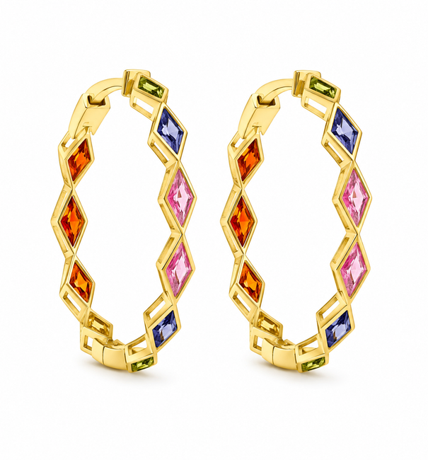 14KT YELLOW GOLD MULTI SAPPHIRE HOOP EARRINGS