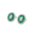 14KT WHITE GOLD EMERALD AND DIAMONDS OVAL EARINGS