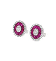 14KT WHITE GOLD RUBY AND DIAMONDS OVAL EARINGS