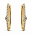 14KT GOLD BEZEL OVAL DIAMOND U-SHAPE HOOP EARRINGS