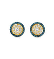 14KT YELLOW GOLD WHITE AND BLUE DIAMOND EARRING