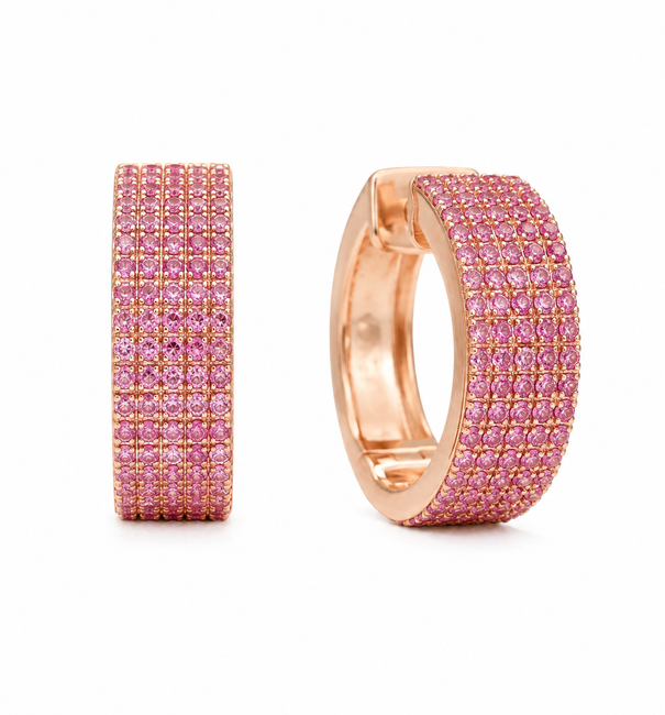 14KT ROSE GOLD PINK SAPPHIRE HOOP EARRING