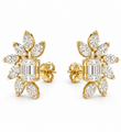14KT YELLOW GOLD MARQUISE DIAMOND FLORAL STUD EARRINGS