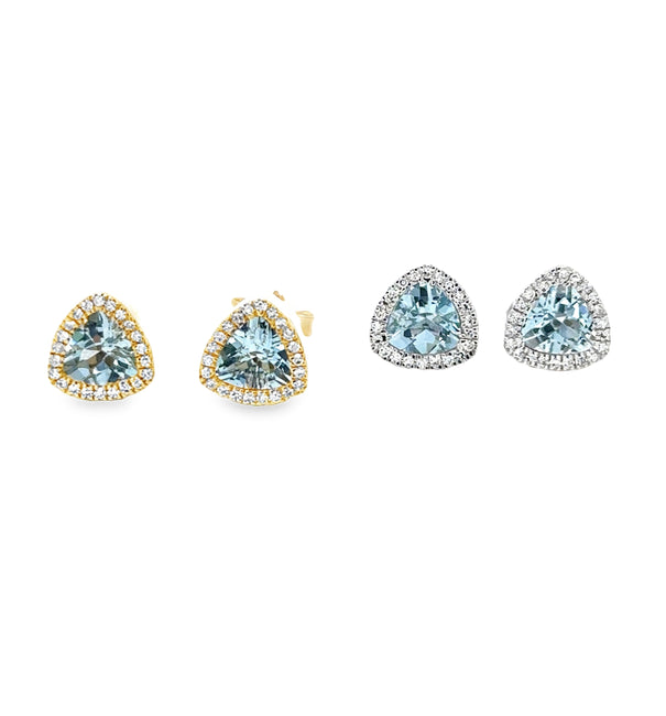 14K GOLD AQUAMARINE AND DIAMOND STUD EARRING