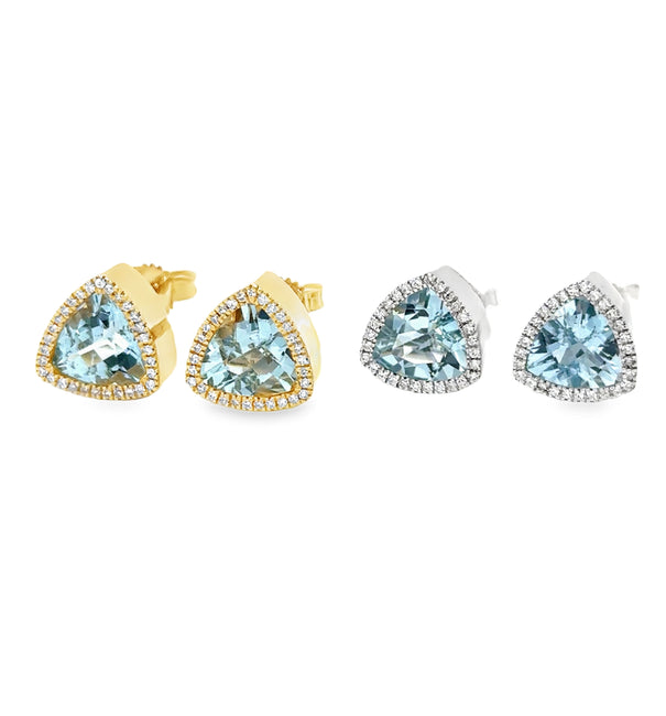 14K GOLD AQUAMARINE AND DIAMOND STUD EARRING