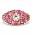 14KT YELLOW GOLD PAVE PINK SAPPHIRE AND DIAMONDS RING