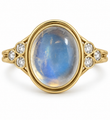 14KT YELLOW GOLD OVAL SHAPED RAINBOW MOON STONE AND DIAMOND RING