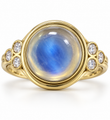 14KT YELLOW GOLD RAINBOW MOON STONE AND DIAMOND RING