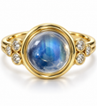 14KT YELLOW GOLD RAINBOW MOON STONE AND DIAMOND RING