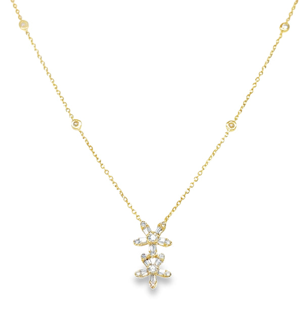 14KT YELLOW GOLD DIAMOND FLOWER PENDANT NECKLACE
