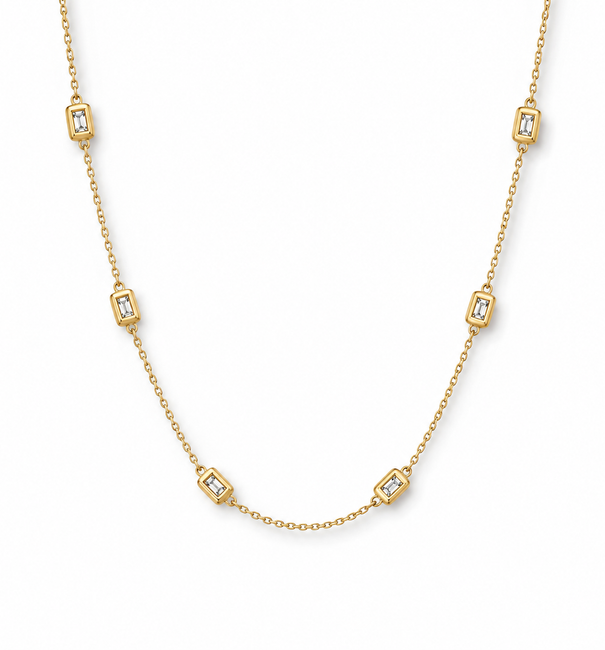14KT GOLD BEZELLED DIAMOND STATION NECKLACE