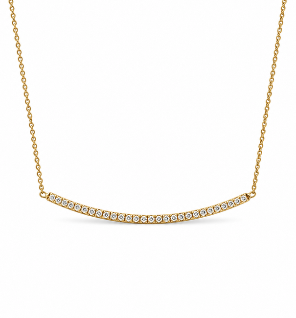 14KT GOLD DIAMOND CURVED BAR NECKLACE
