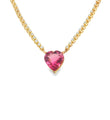 14KT YELLOW GOLD PINK TOURMALINE AND DIAMOND BEZEL TENNIS NECKLACE