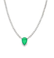14KT WHITE GOLD EMERELD AND DIAMOND BEZEL TENNIS NECKLACE