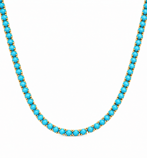14KT YELLOW GOLD TURQUOISE TENNIS NECKLACE