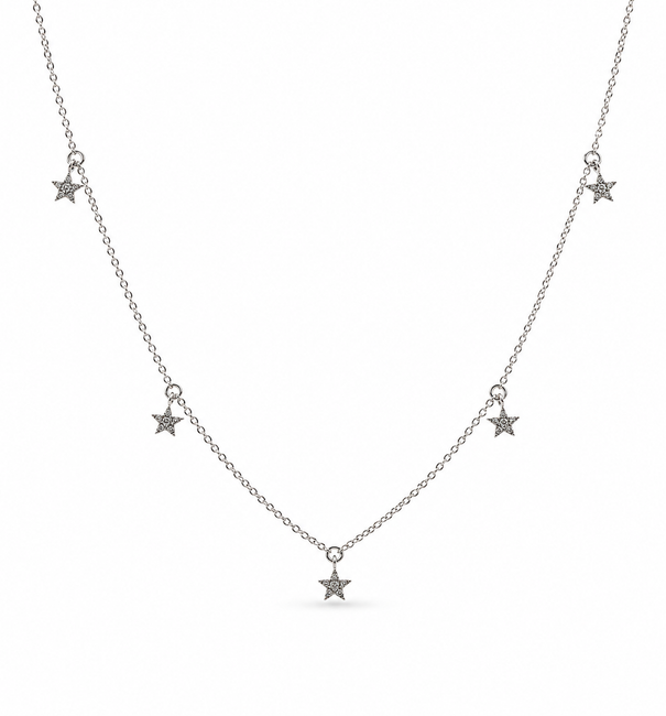 14KT WHITE GOLD STAR DIAMOND STATION NECKLACE