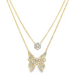 18KT GOLD DIAMOND BUTTERFLY AND ROUND DOUBLE NECKLACE