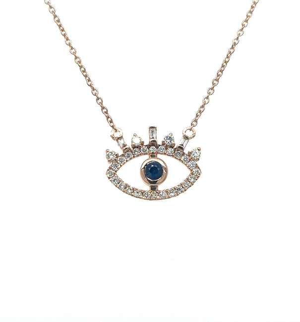 14K ROSE GOLD DIAMOND EVIL EYE NECKLACE