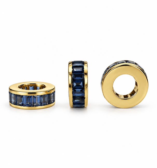14KT YELLOW GOLD BLUE SAPPHIRE BAGUETTE RONDELLES