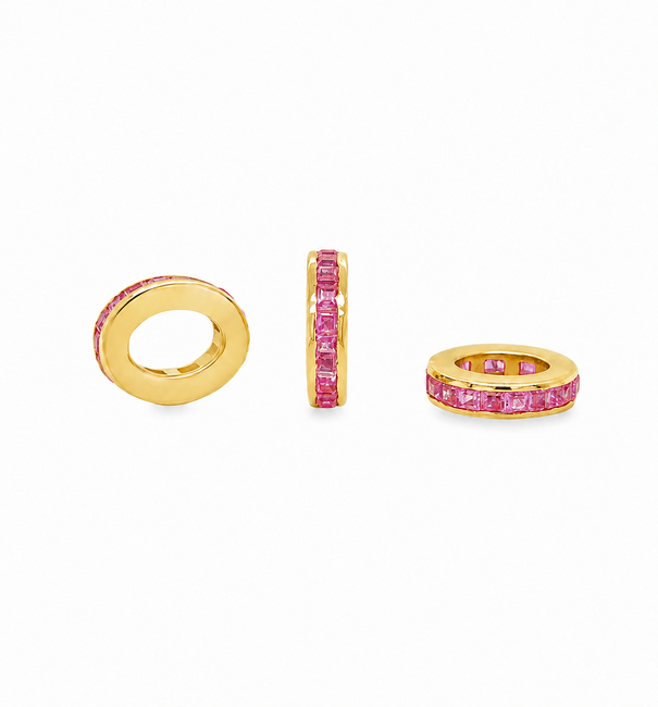 14KT GOLD BAGUETTE CUT PINK SAPPHIRE RONDELLES