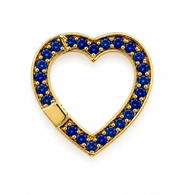 14KT YELLOW GOLD HEART SHAPE BLUE SAPPHIRE PUSH LOCK
