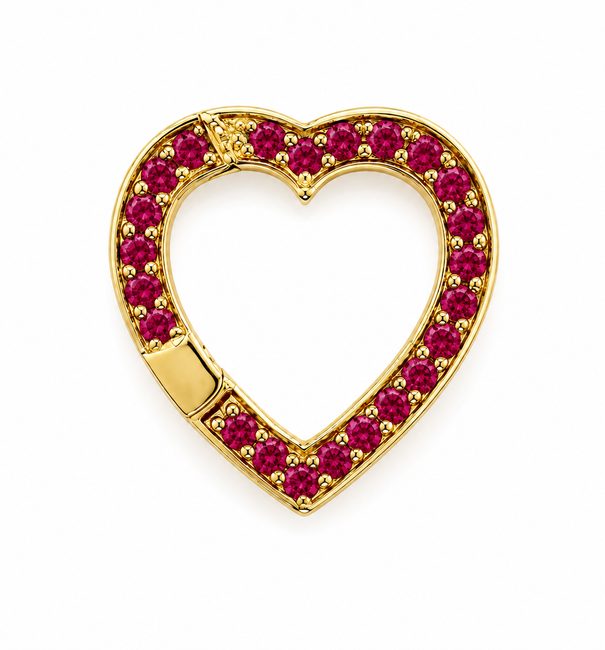 14KT YELLOW GOLD HEART SHAPE RUBY PUSH LOCK