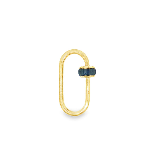 14KT YELLOW GOLD BLUE SAPPHIRE CARABINER LOCK PENDANT