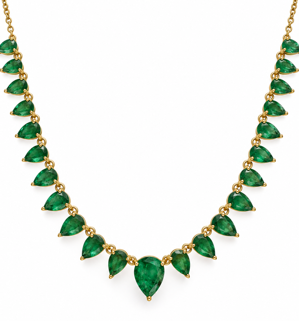 14KT YELLOW GOLD PEAR SHAPE EMERALD NECKLACE