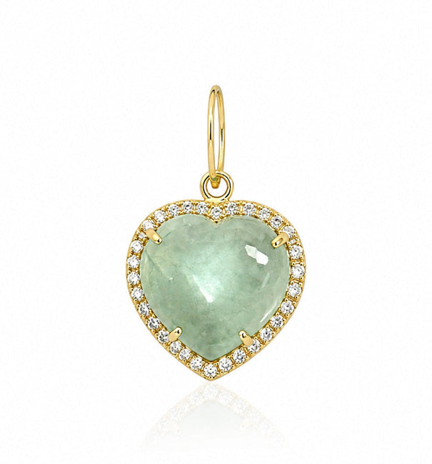 14KT GOLD DIAMONDS AND FLUORITE HEART SHAPE PENDANT