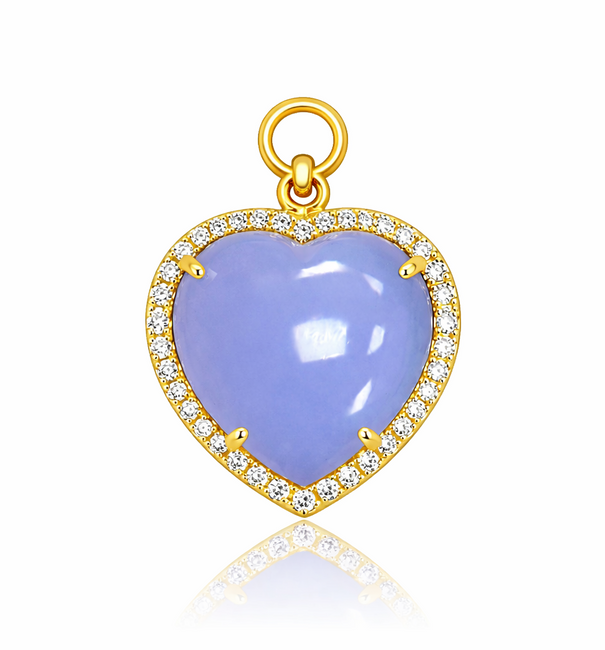 14KT GOLD DIAMONDS AND CHALCEDONY HEART SHAPE PENDANT
