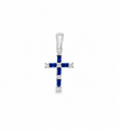 14KT WHITE GOLD BLUE SAPPHIRE AND DIAMOND CROSS PENDANT