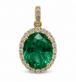 14KT GOLD DIAMOND AND EMERALD OVAL SHAPE PENDENT