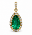 14KT GOLD DIAMOND AND EMERALD PEAR SHAPE PENDENT
